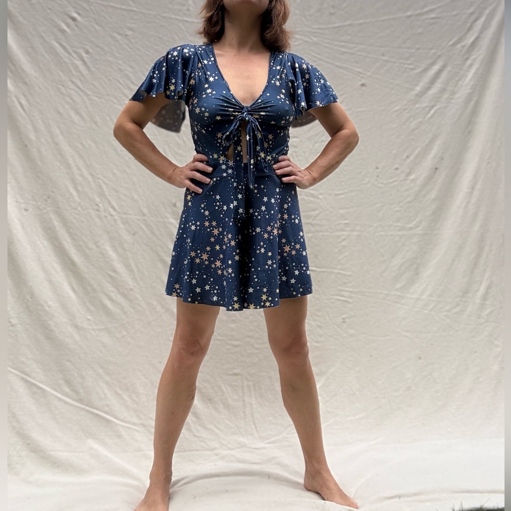Starry Blue romper with Tie Detail